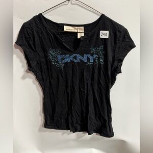 #3412-DKNY Black Short-Sleeve Tee with Blue Embroidered Logo